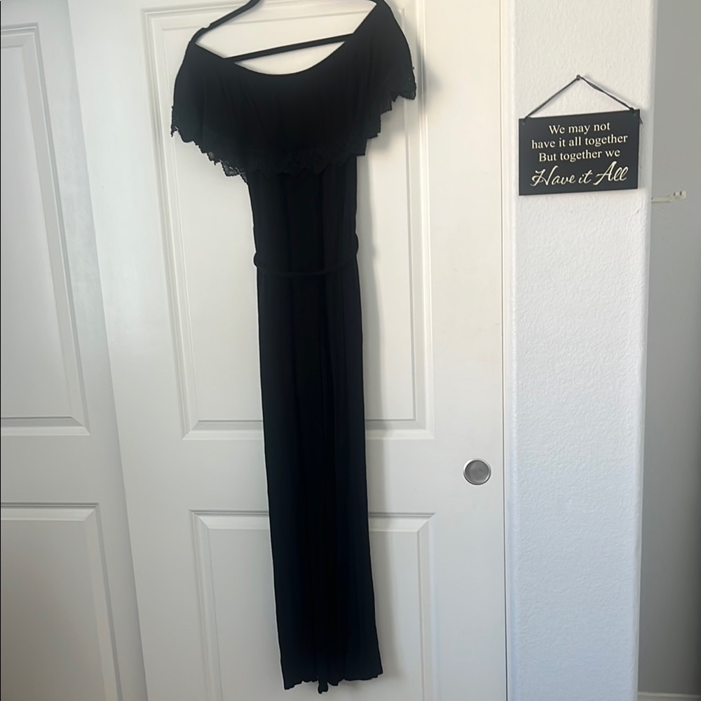 Lush Black Chiffon Overlay off the shoulder Jumpsuit